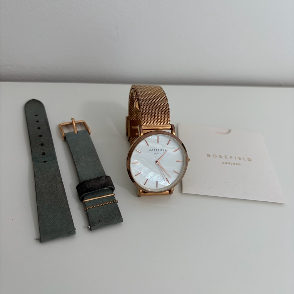 Rosefield Rose Gold Women’s Watch with Grey Leather Strap